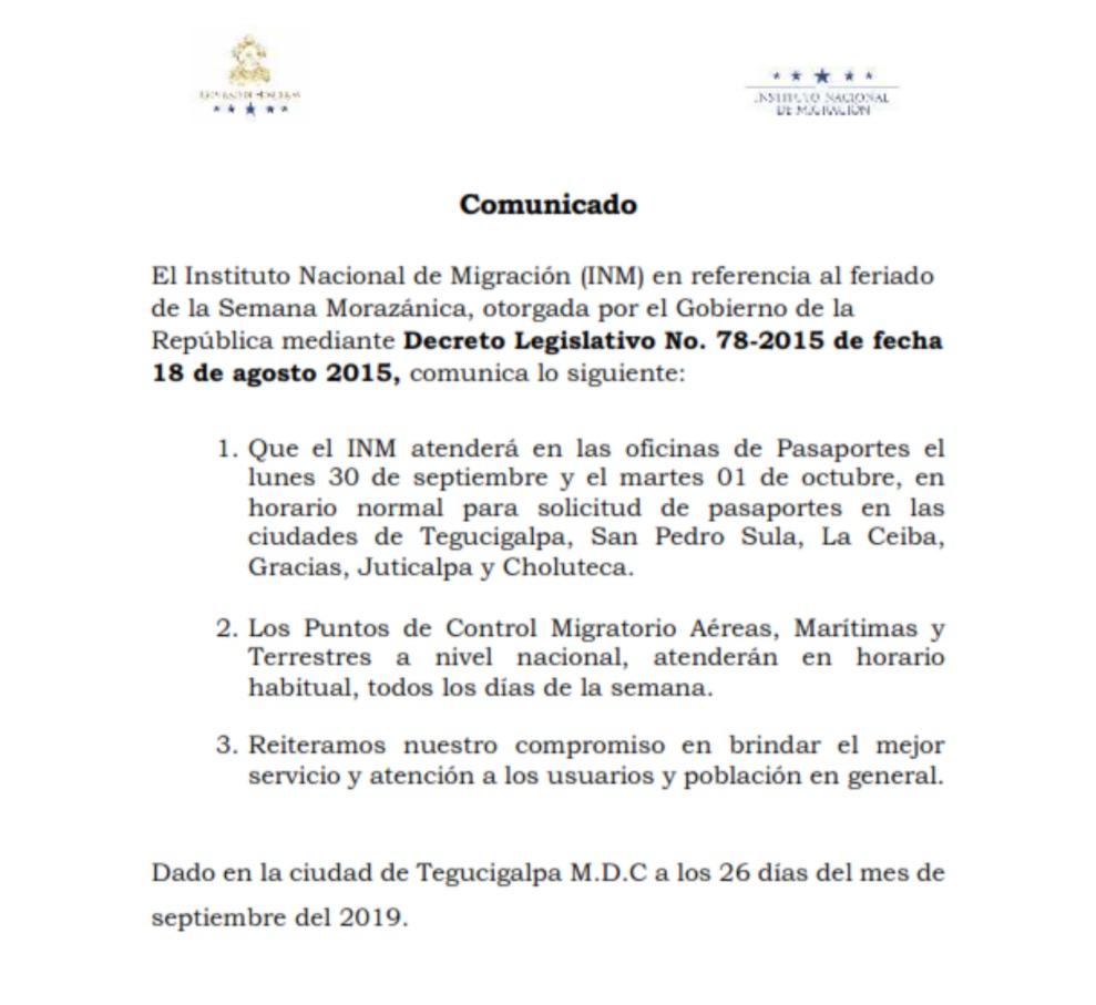 Comunicado Instituto Migración