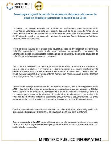 Comunicado MP- Honduras