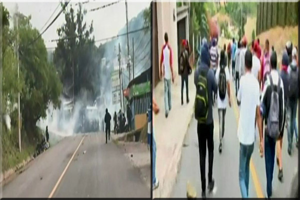 Con bombas lacrimógenas Policía desaloja a protestantes en El Chimbo y El Hatillo