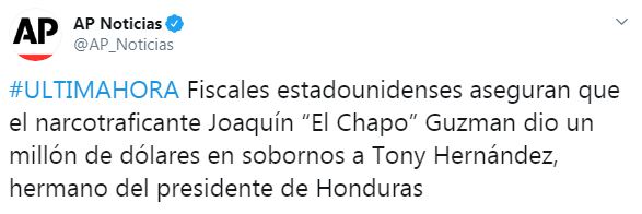 Fiscal de EE.UU. asegura que "El Chapo" Guzmán dio un millón de dólares en sobornos a Tony Hernández