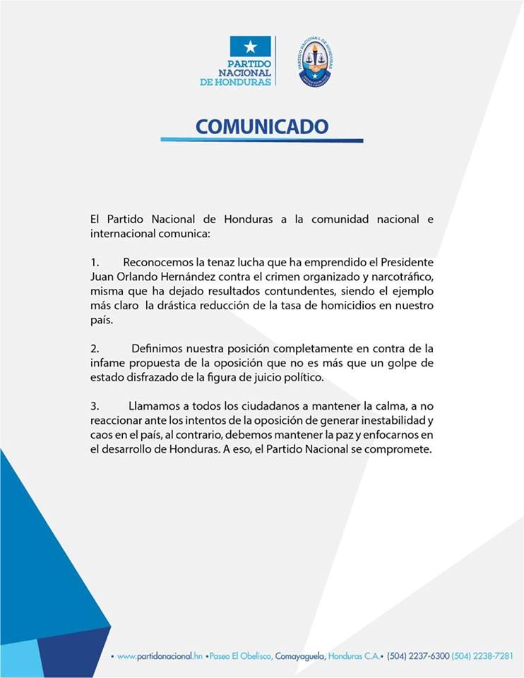 Comunicado Partido Nacional