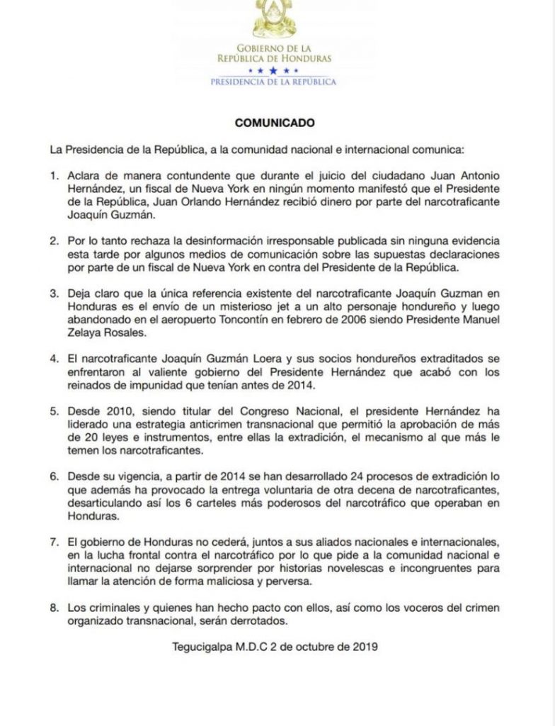 Comunicado de Casa de Gobierno 