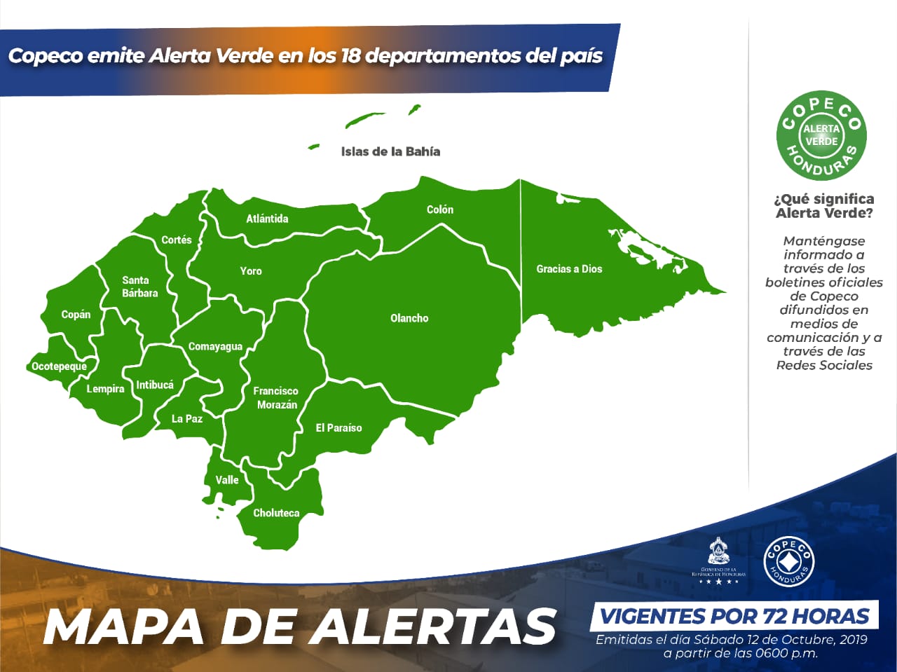 Alerta Verde emite Copeco en los 18 departamentos de Honduras