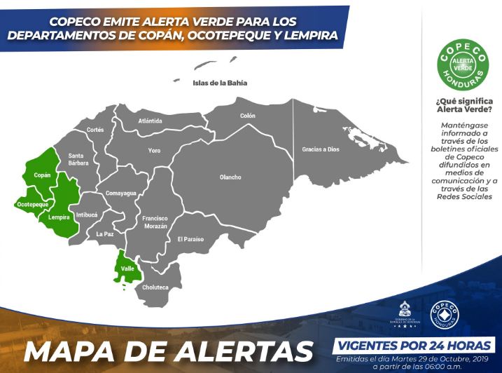 Alerta verde para tres departamentos de Honduras