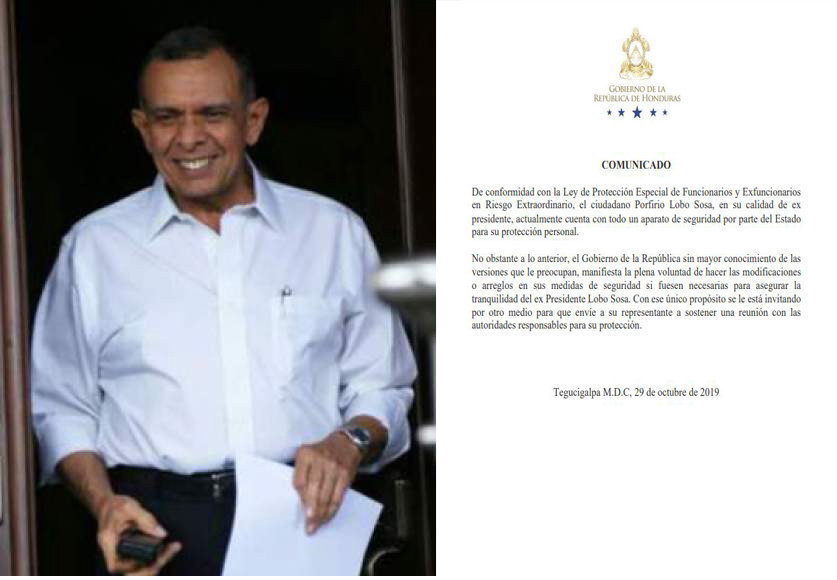 Expresidente Lobo denuncia plan para matarlo y Gobierno revela que cuenta con seguridad del Estado