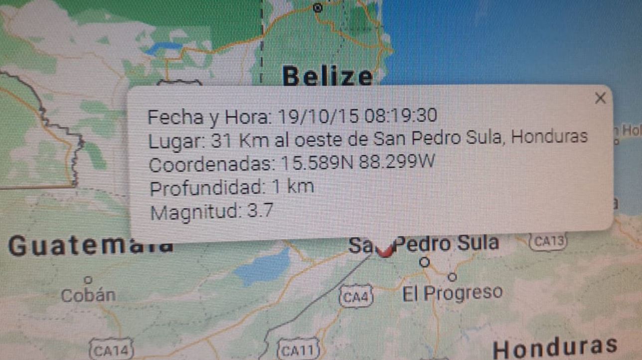 Sismo de 3.7 se registró en San Pedro Sula