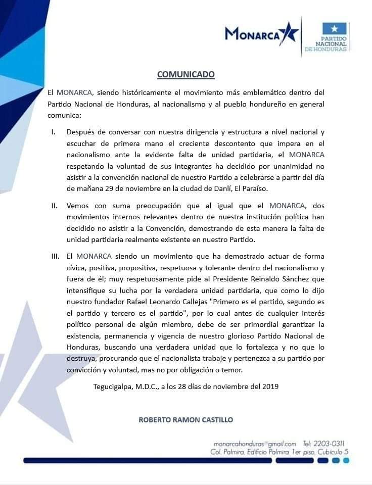 Comunicado Movimiento Monarca.