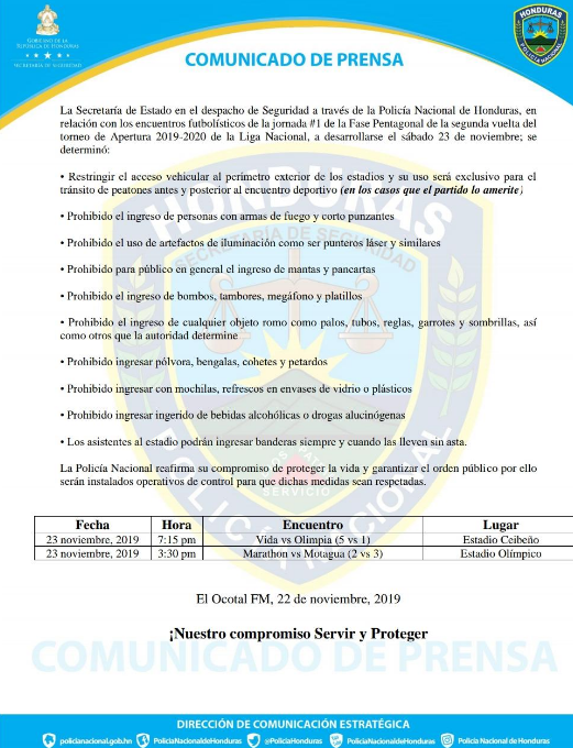 Objetos que no debe ingresar al Estadio 