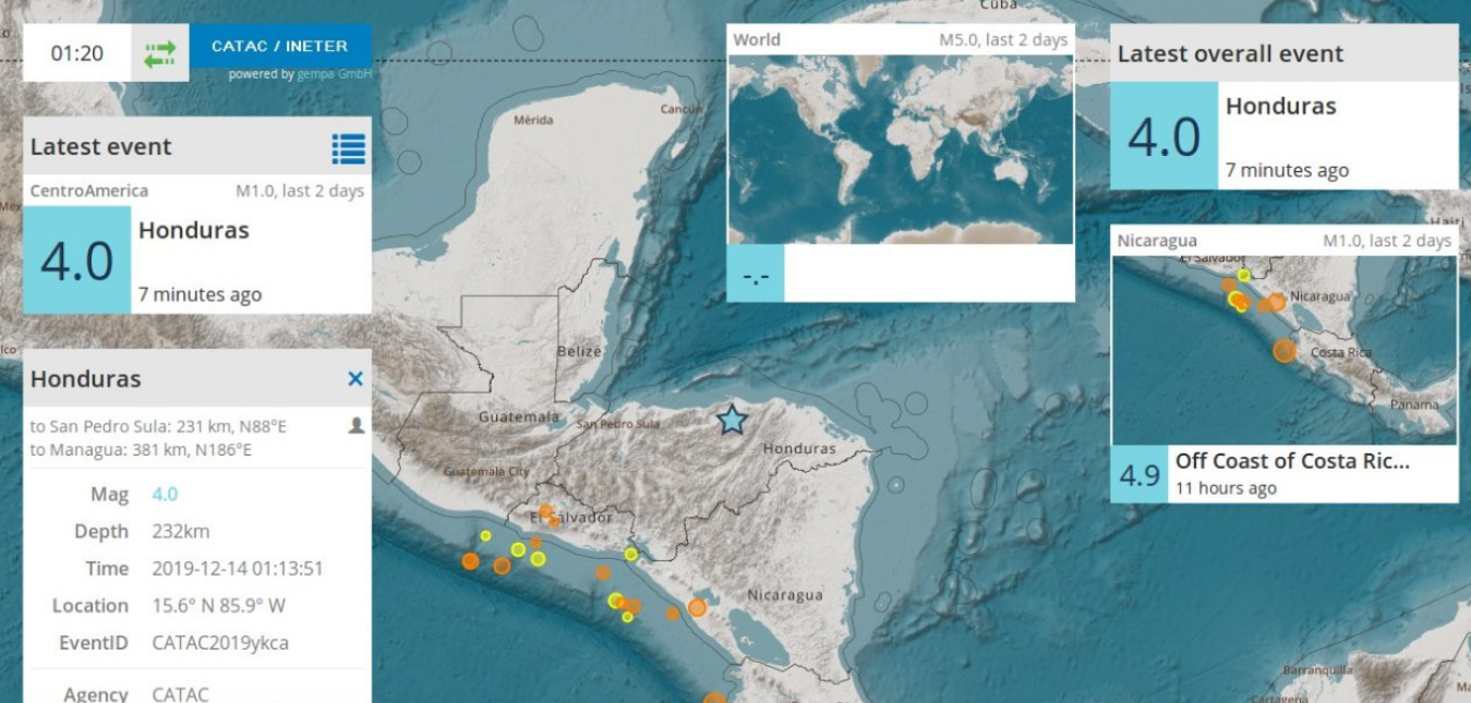 Sismo de 4.0 grados se registró en el sur de Trujillo, Honduras