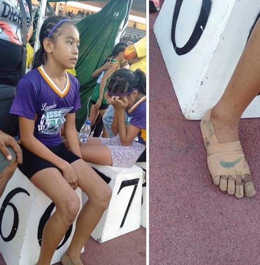 Emotiva historia: niña se dibuja unas zapatillas en los pies para competir y gana tres medallas en Filipinas
