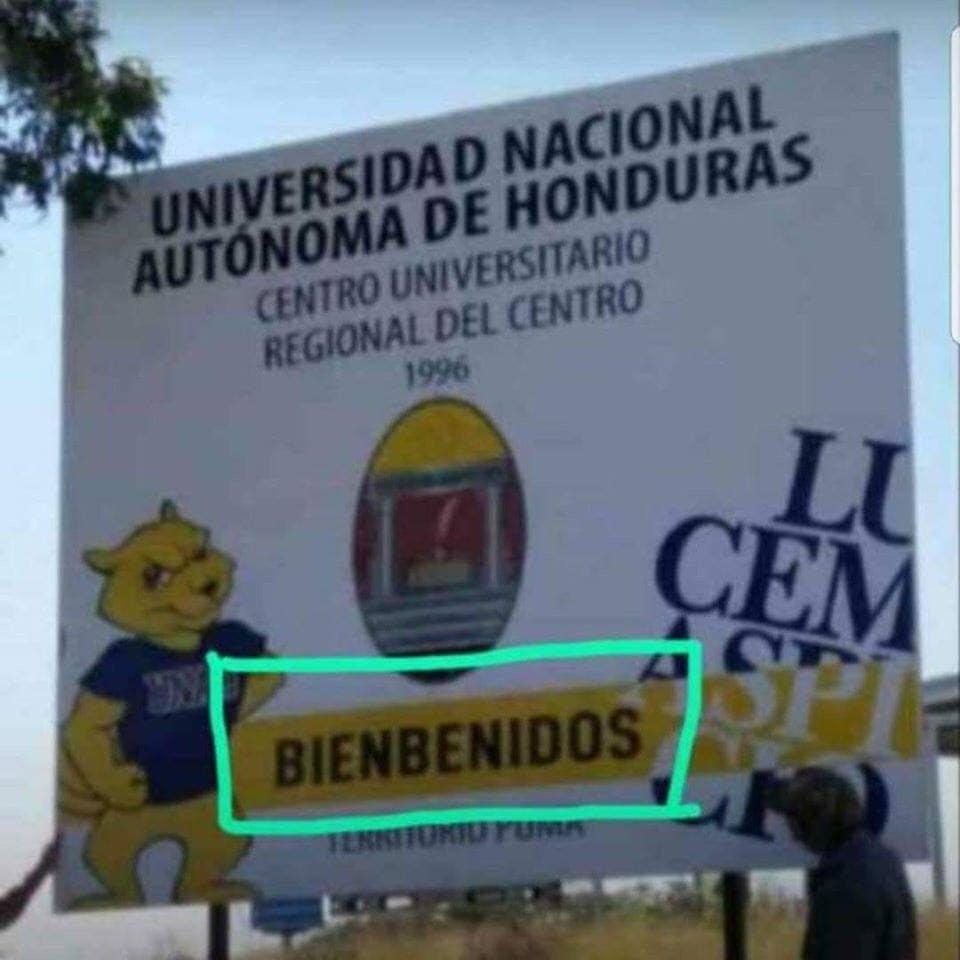 Críticas en redes por error ortográfico en banner instalado en la UNAH-CURC