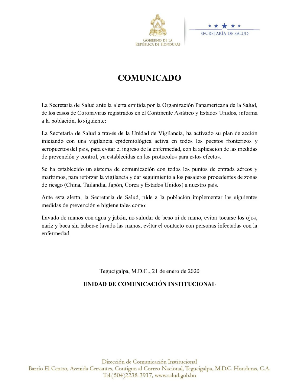 Hondureños deben tomar estas medidas de prevención ante los casos de coronavirus en China y EEUU