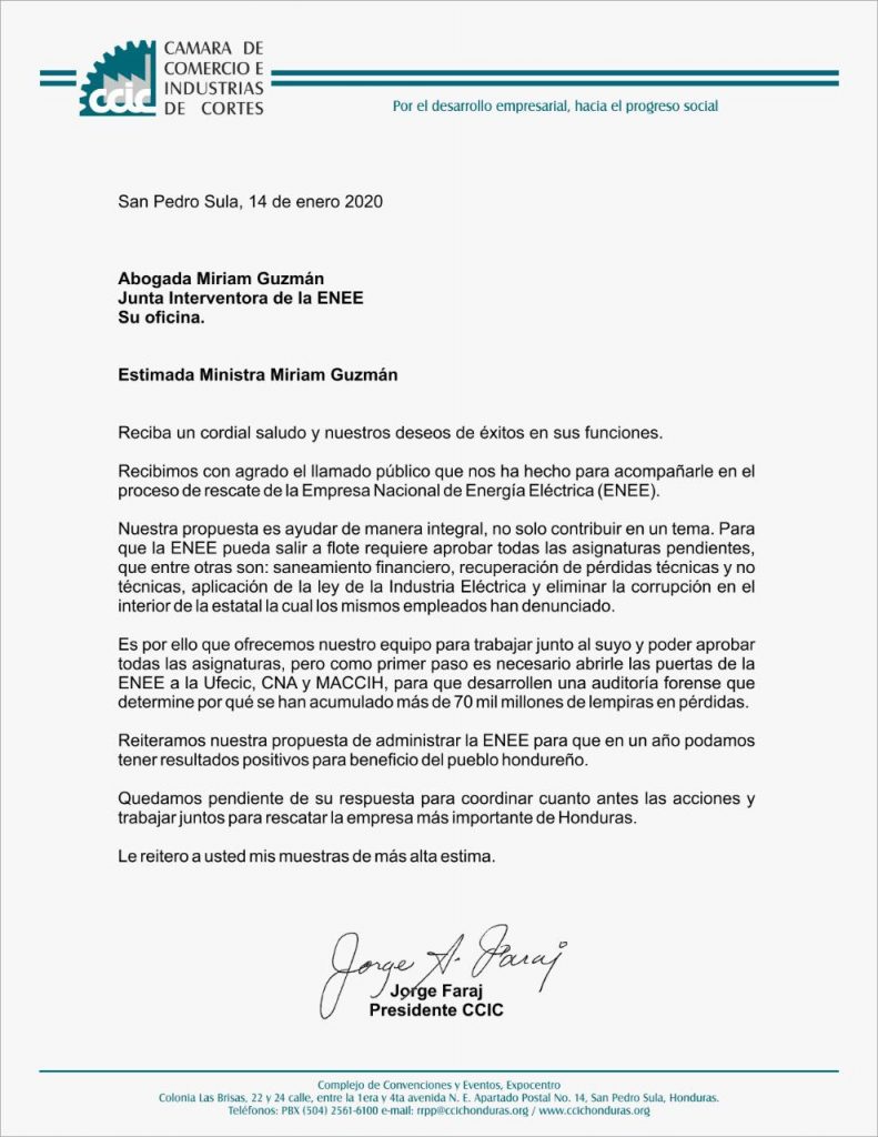 Comunicado Cámara de Comercio e Industrias de Cortés.
