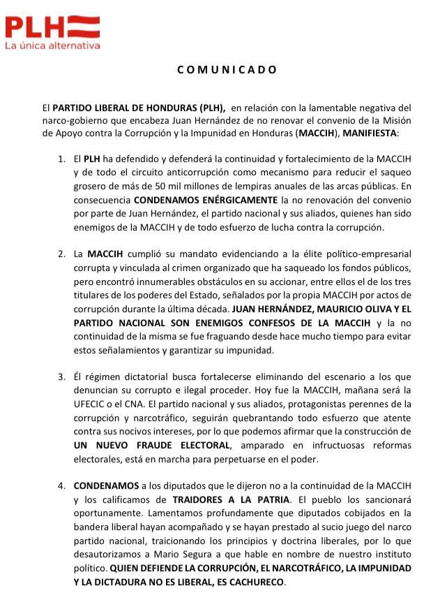 Comunicado Partido Liberal.