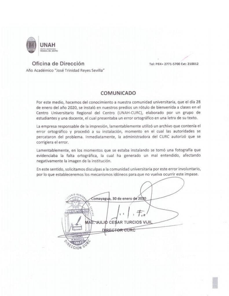Comunicado oficial.