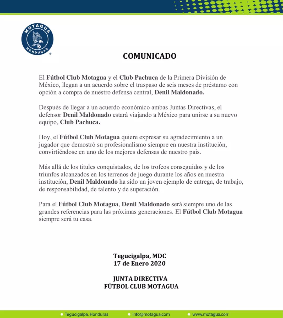 Oficial: Denil Maldonado se va al Pachuca de México