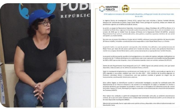 Capturan a exesposa de comisionado de policía, por lavado de activos