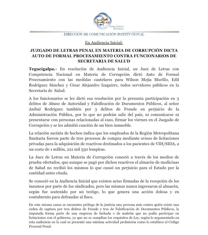 Comunicado Poder Judicial.