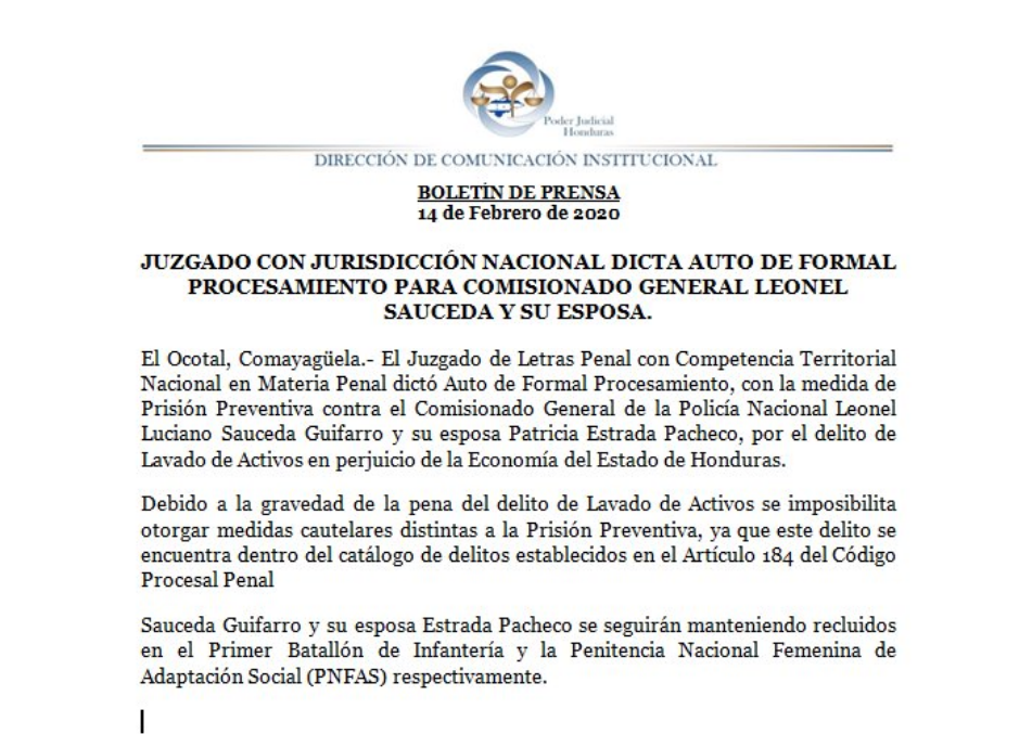 Imagen de El comisionado general Leonel Sauceda y su esposa continuarán en prisión