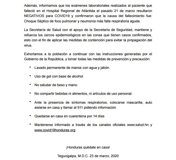 Coronavirus: Sinager anuncia tres nuevos casos y sube a 30 los infectados por covid-19 en Honduras