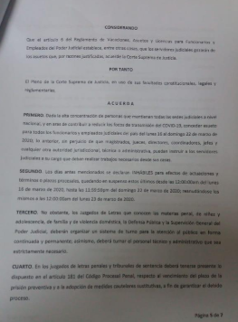 Corte Suprema de Honduras suspende labores durante siete días por coronavirus