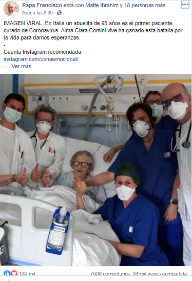 Imagen viral: Italiana de 95 años curada del coronavirus