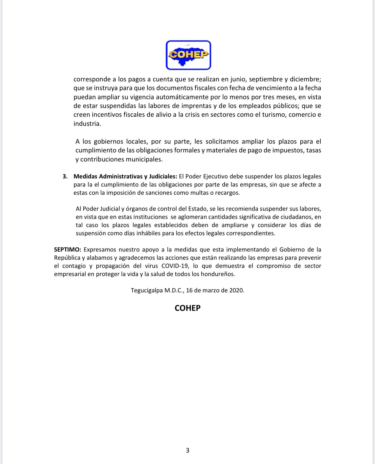 Cohep solicita al gobierno una serie de medidas para preservar actividad económica ante casos de coronavirus