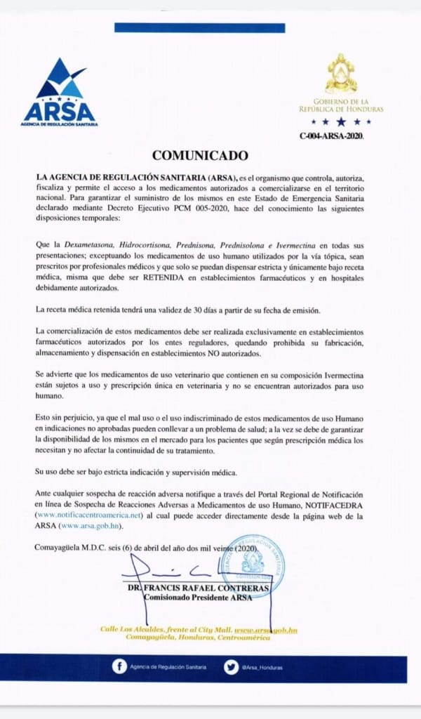 Comunicado Arsa.