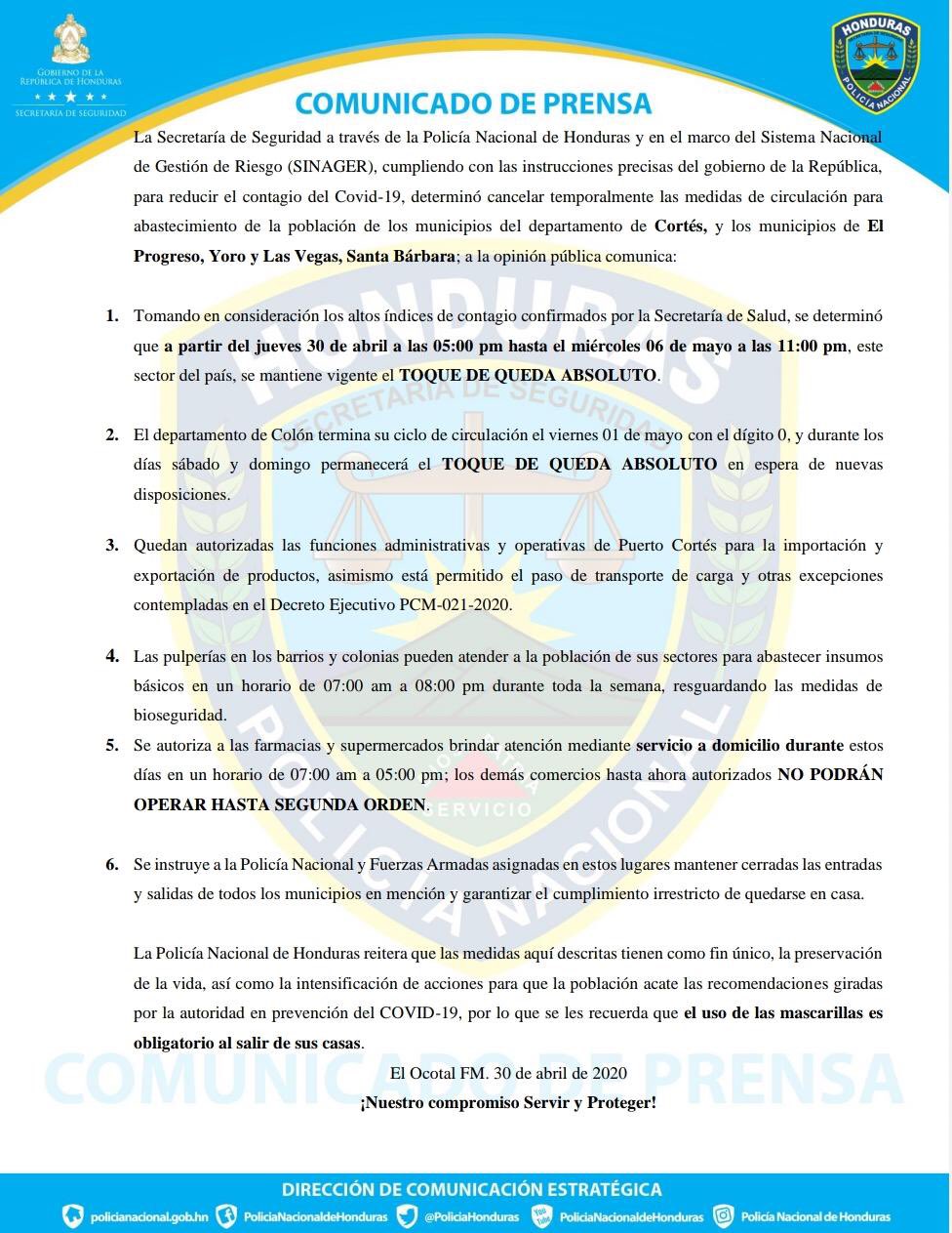 Prohíben la circulación temporal de personas en tres sectores del país por  covid-19
