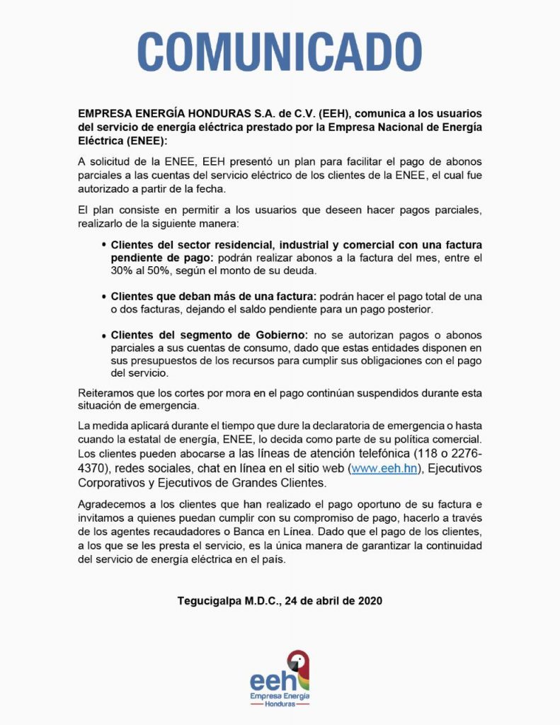 Empresa Energía Honduras.