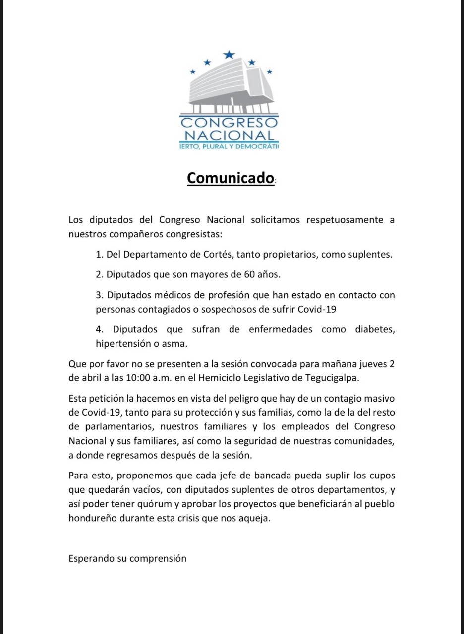 Coronavirus: Diputados que cumplan estas características no podrán ingresar al Congreso Nacional el jueves, para evitar el contagio de covid-19