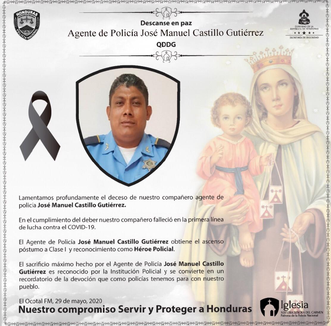 Confirman muerte de otro policía hondureño por covid-19