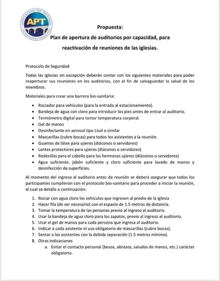 Este protocolo de bioseguridad deberán seguir las Iglesias para su reactivación en crisis por covid-19