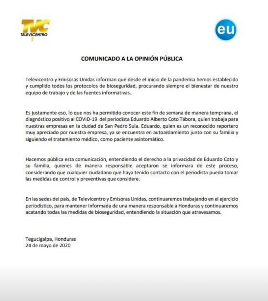 TVC y EU emiten comunicado.
