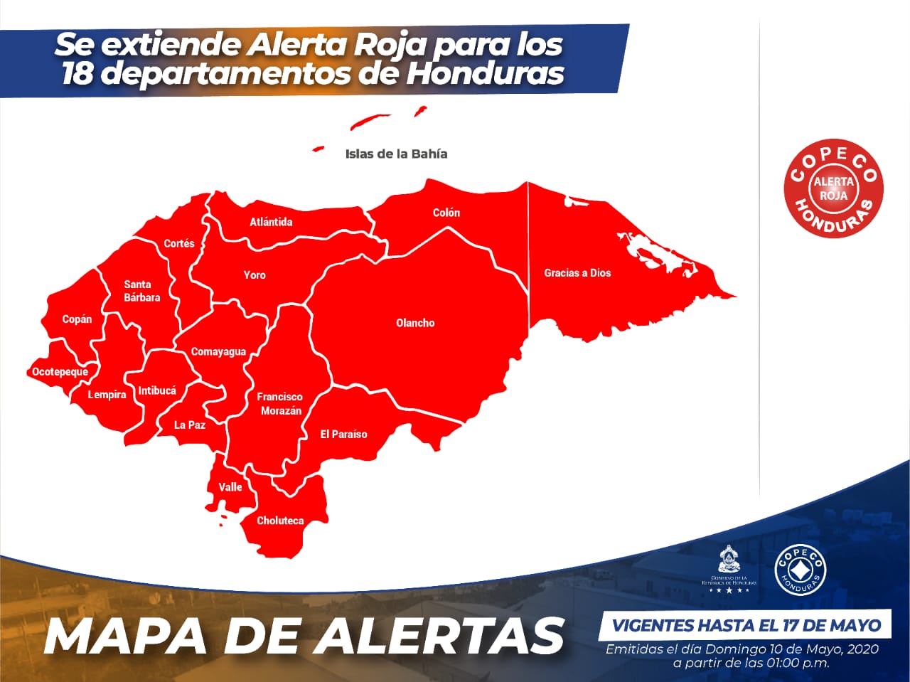 En Alerta Roja los 18 departamentos de Honduras hasta el 17 de Mayo