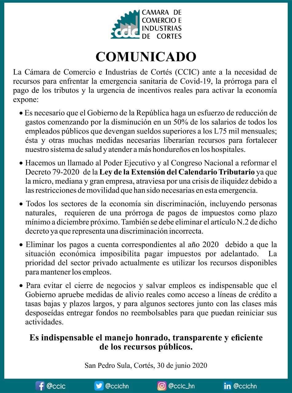 CCIC sugiere una reducción del 50 por ciento en salario de los empleados públicos que devengan un sueldo superior a los L 75 mil