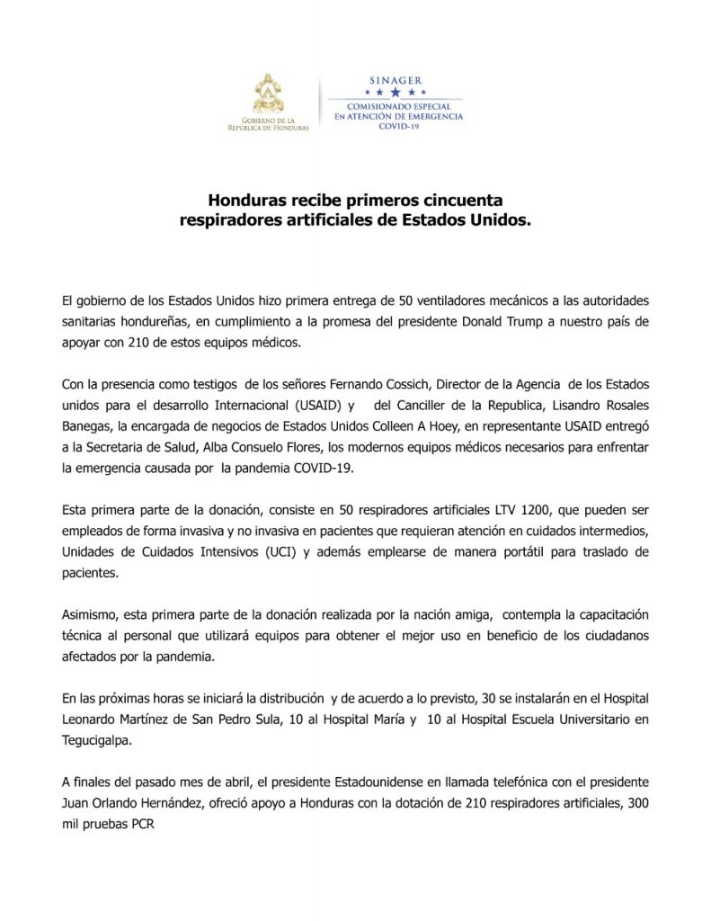 Comunicado del gobierno de Honduras