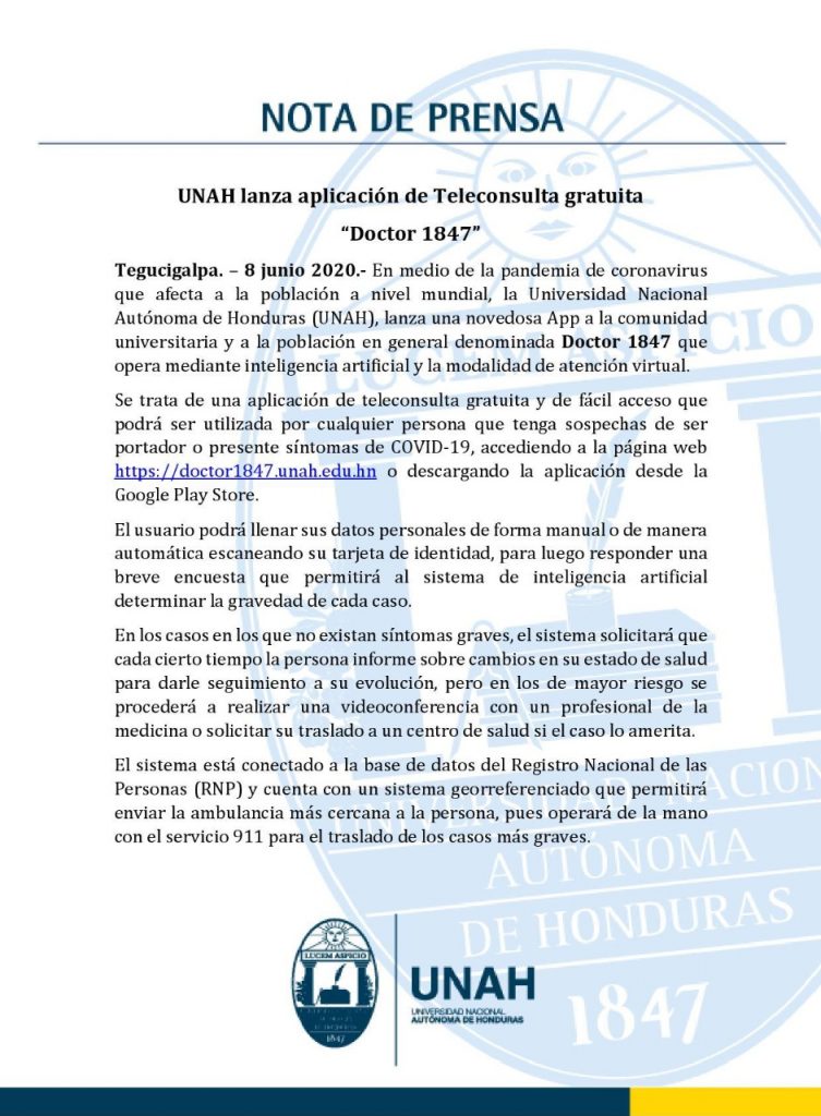 Comunicado UNAH.
