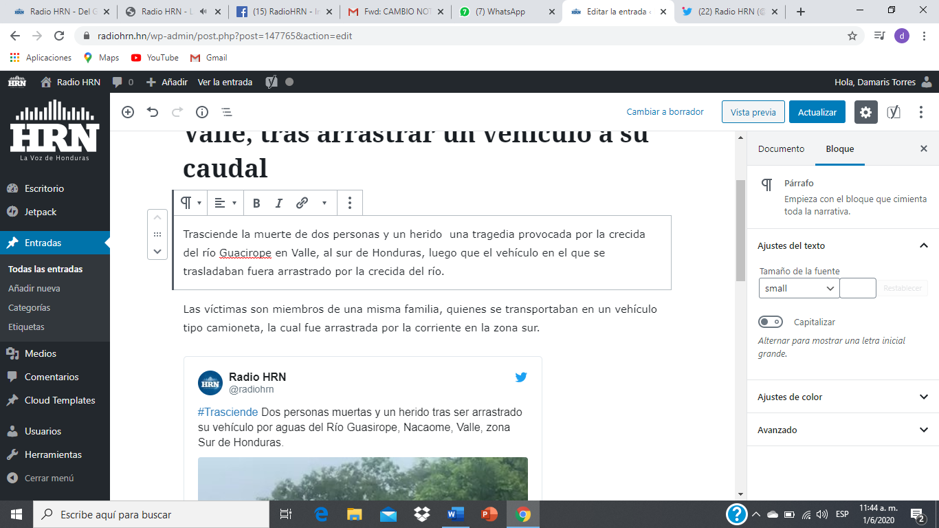 Trasciende: Dos muertos y un herido deja crecida del río Guacirope en Valle, tras arrastrar un vehículo a su caudal