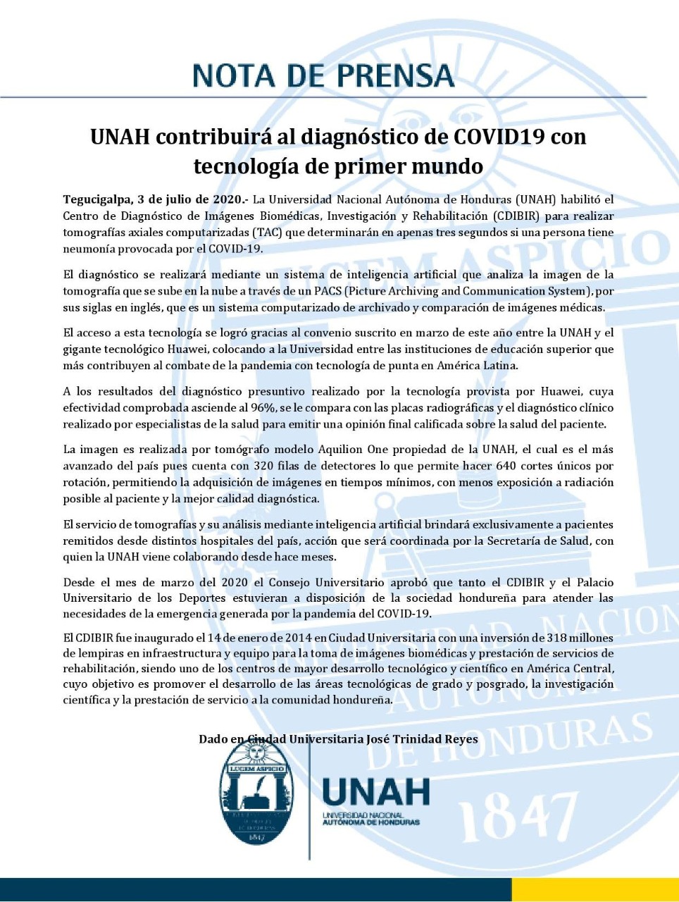 En imágenes, el centro que habilitó la UNAH para determinar en tres segundos si una persona tiene neumonía por covid-19