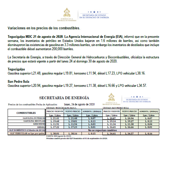 comunicado Secretaría Energía.