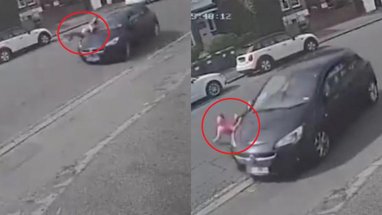 Conductor atropella brutalmente a niña y ella sorprende al levantarse del pavimento como si nada pasó