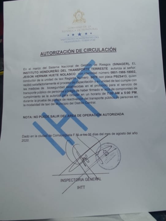 Al menos 50 taxis fueron autorizados para retomar operaciones en la capital hondureña