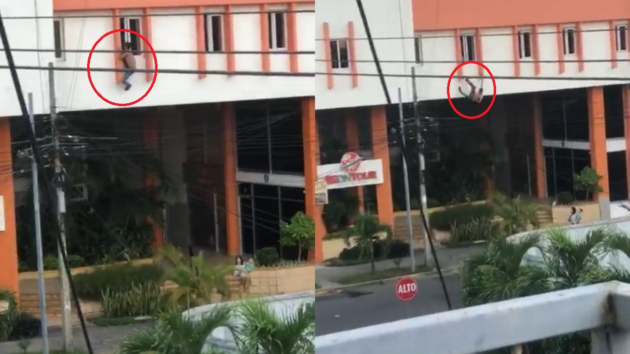 Joven se lanza del tercer piso de un edificio en San Pedro Sula y el hecho queda grabado en vídeo