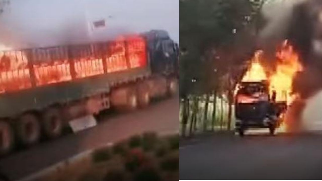 Hombre arriesga su vida para alejar su camión en llamas hacia un lugar seguro