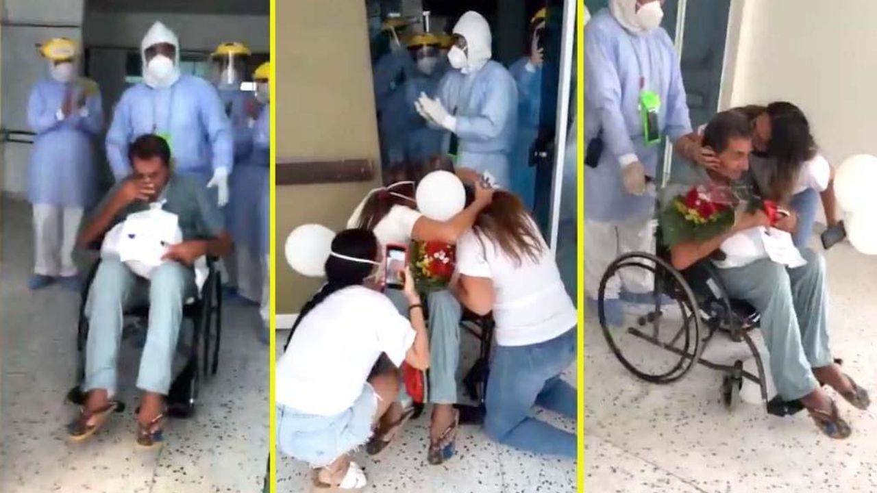 La emotiva reacción de hijas al ver a su padre recuperado de covid, el video es impactante