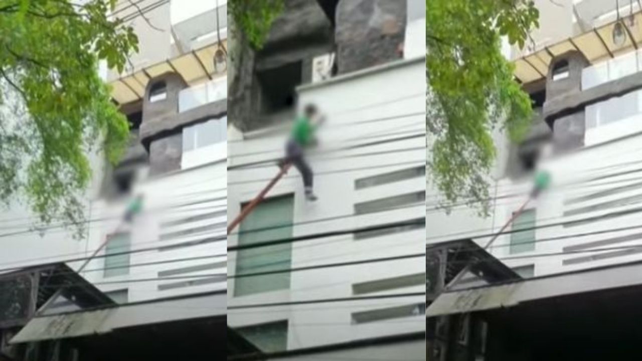 Ingenioso ladrón fabrica escalera y trepa un edificio para robarse unas computadoras, todo quedó grabado