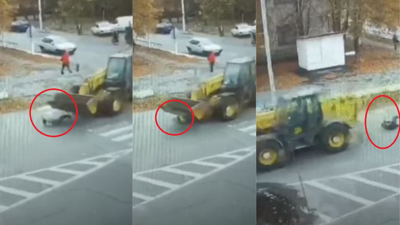 Hombre atropella con una excavadora a una mujer y ella se levanta como si nada, mira el video