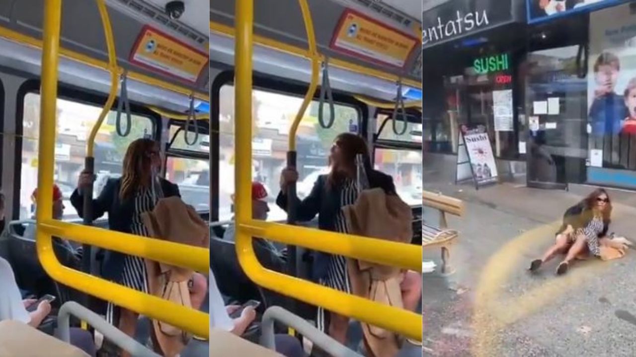 Lanzan a una mujer de un autobús luego de escupir a un pasajero, todo quedó grabado