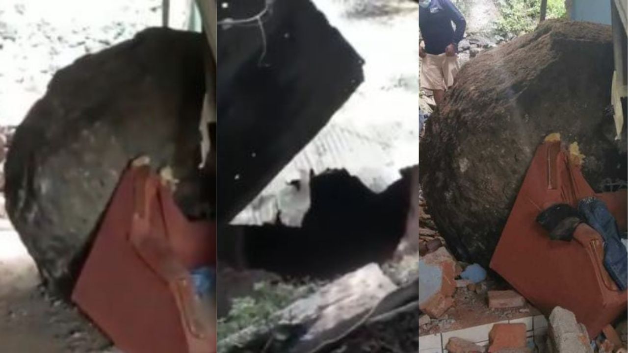 Pareja se salva de milagro tras caer roca de unos dos metros de altura en su vivienda en la capital hondureña
